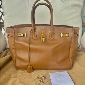 Hermes Birkin 35 Tan Leather Satchel with Gold Accents - STUNNING!!